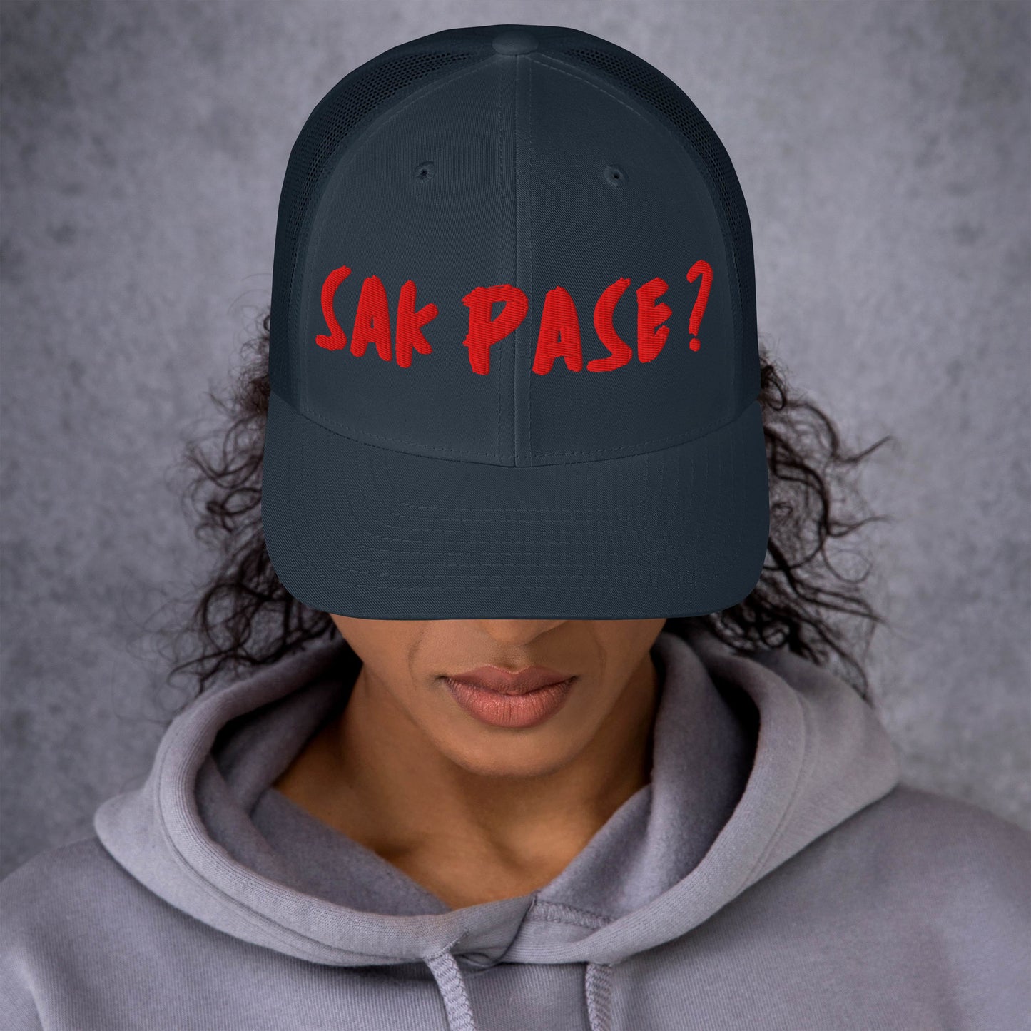 navy Sakpase embroidered cap Haiti streetwear brand