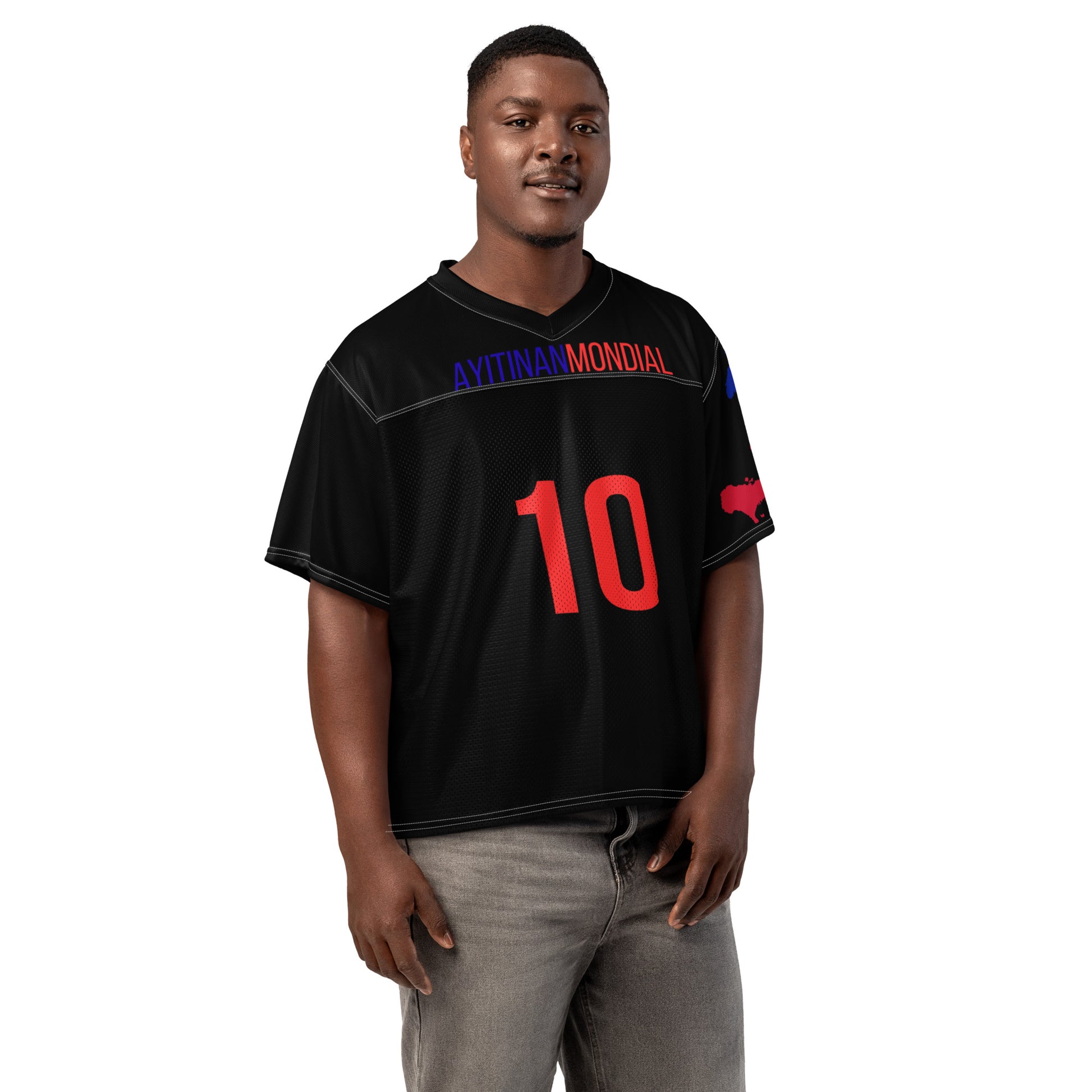 Ayiti Nan Mondial boxy jersey t-shirt front view Haitian streetwear