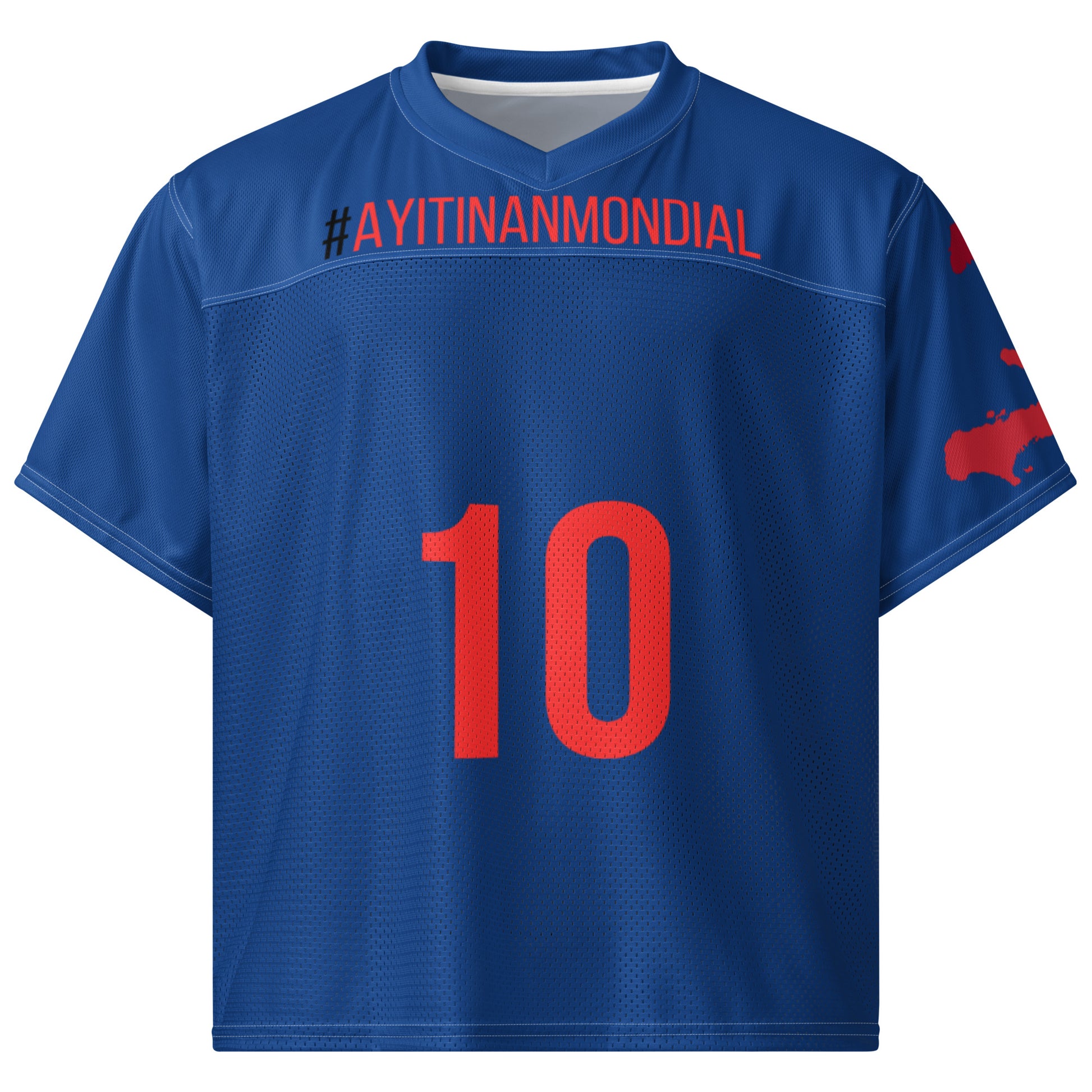 Ayiti Nan Mondial boxy jersey t-shirt front view Haitian streetwear