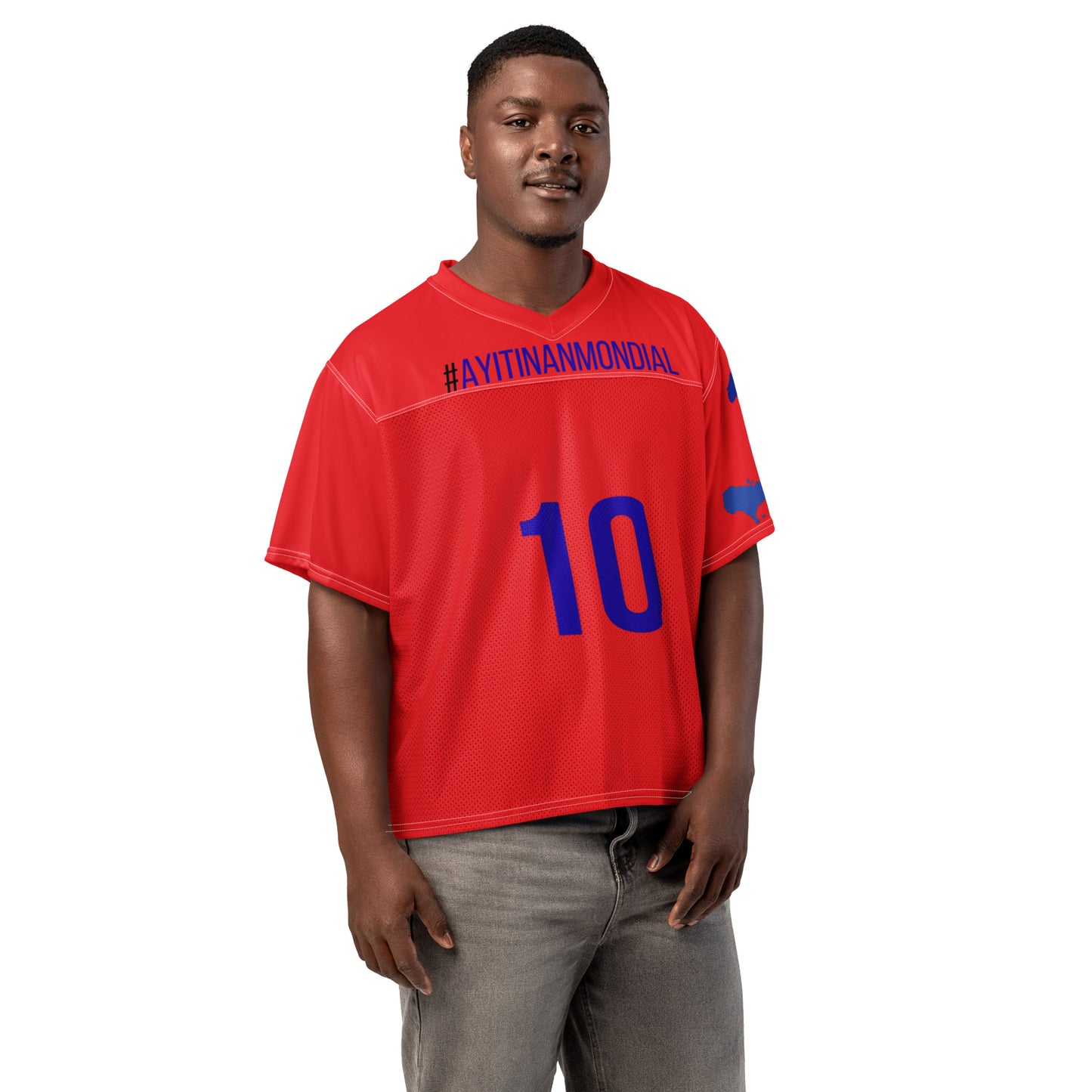 Ayiti Nan Mondial boxy jersey t-shirt front view Haitian streetwear
