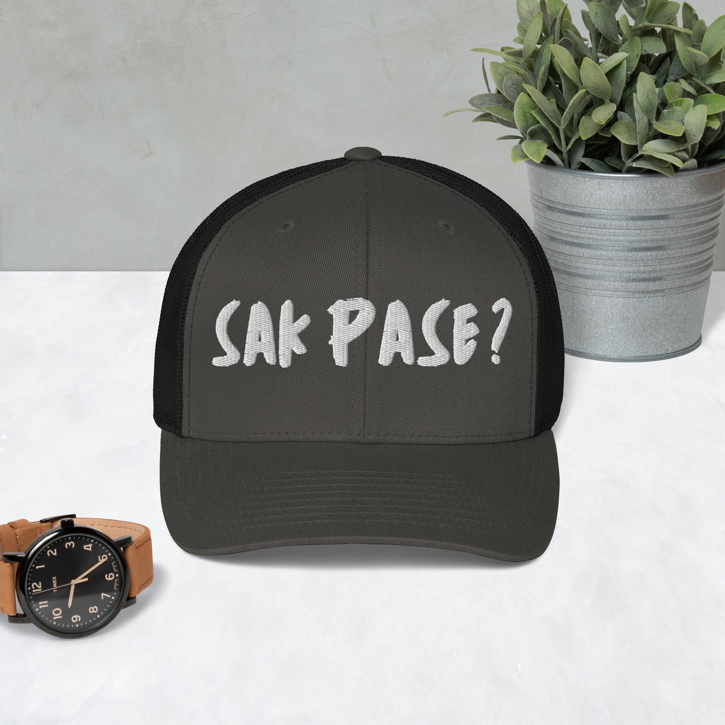 Black charachoal Sakpase embroidered cap Haiti streetwear brand