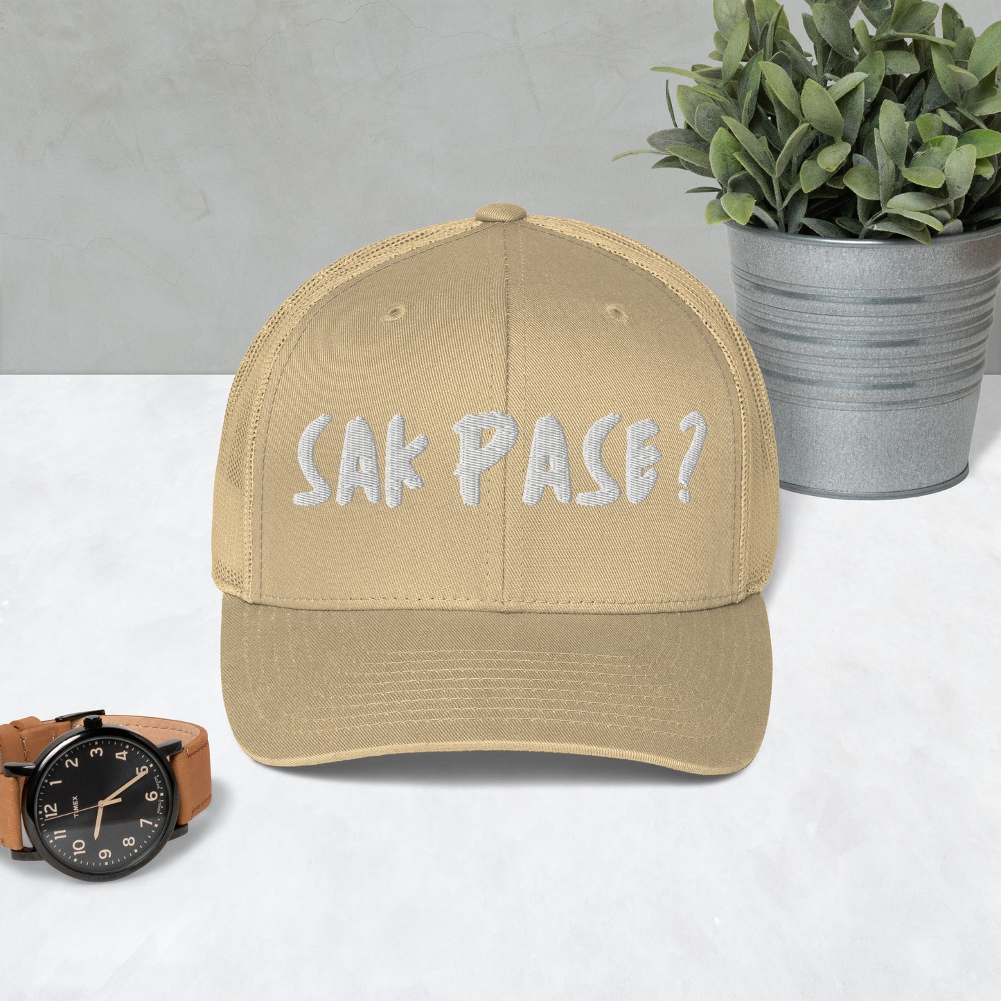 khaki Sakpase embroidered cap Haiti streetwear brand