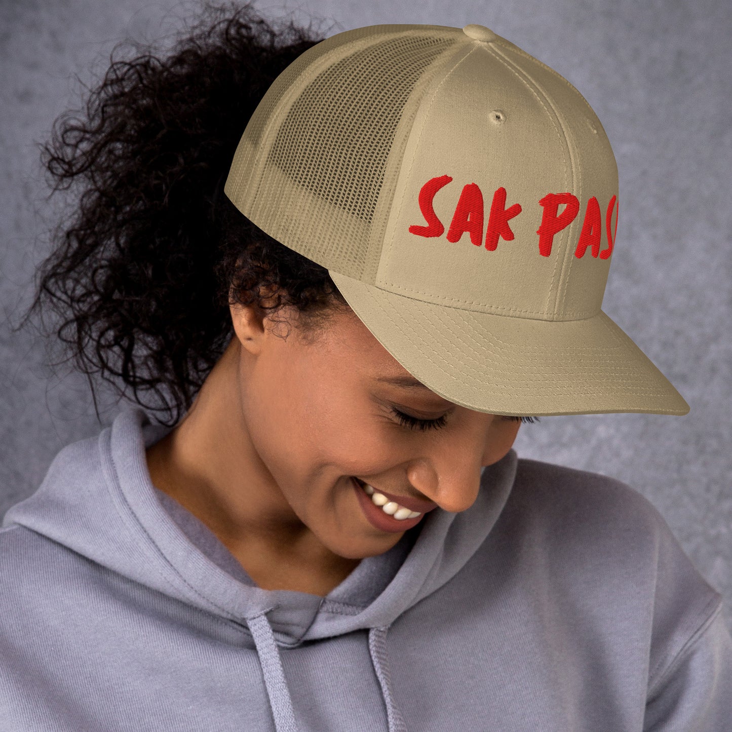 khaki Sakpase embroidered cap Haiti streetwear brand