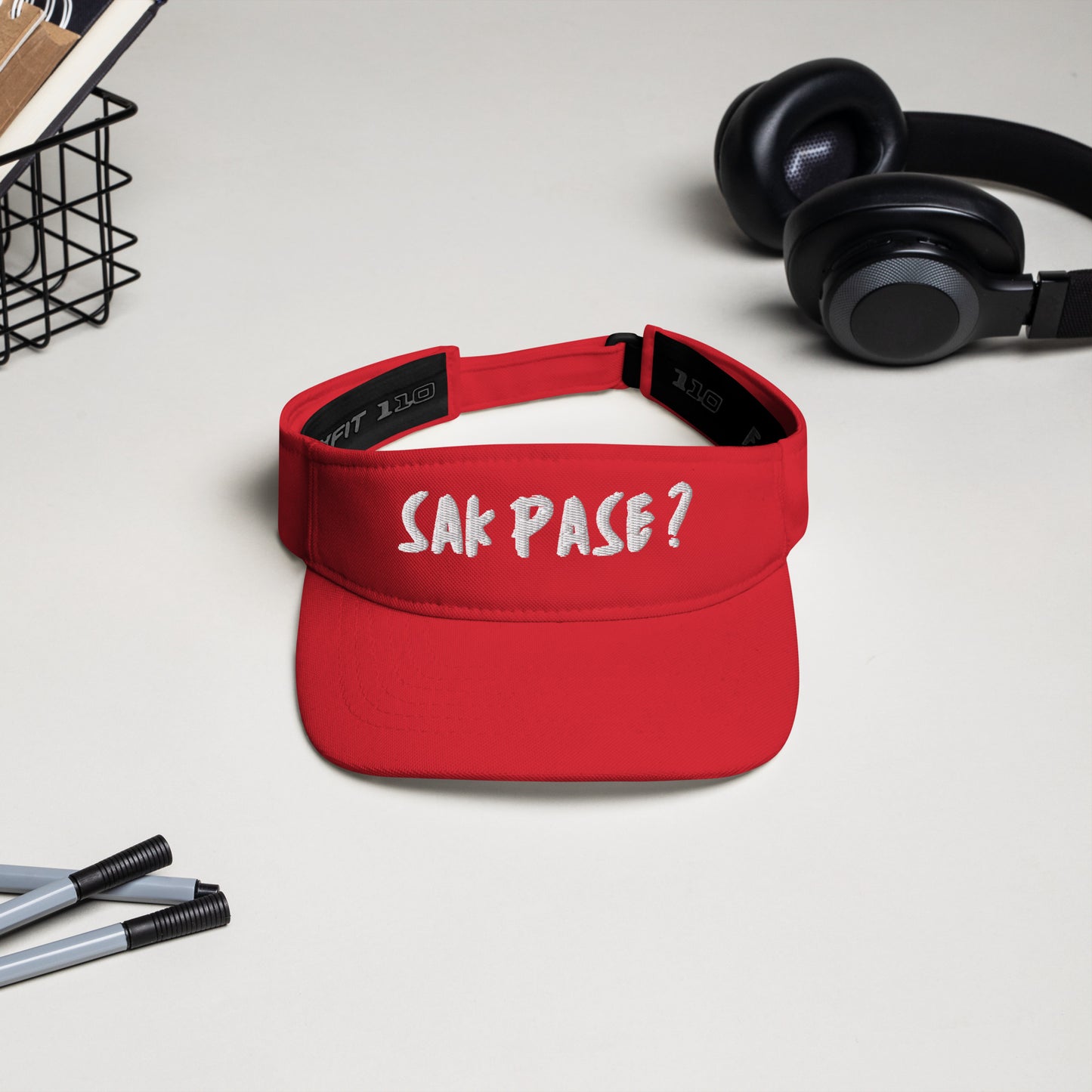 Red Sakpase visor hat with embroidered logo Haitian merch”