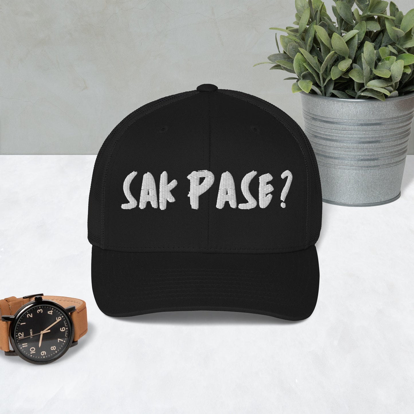 Black Sakpase embroidered cap Haiti streetwear brand