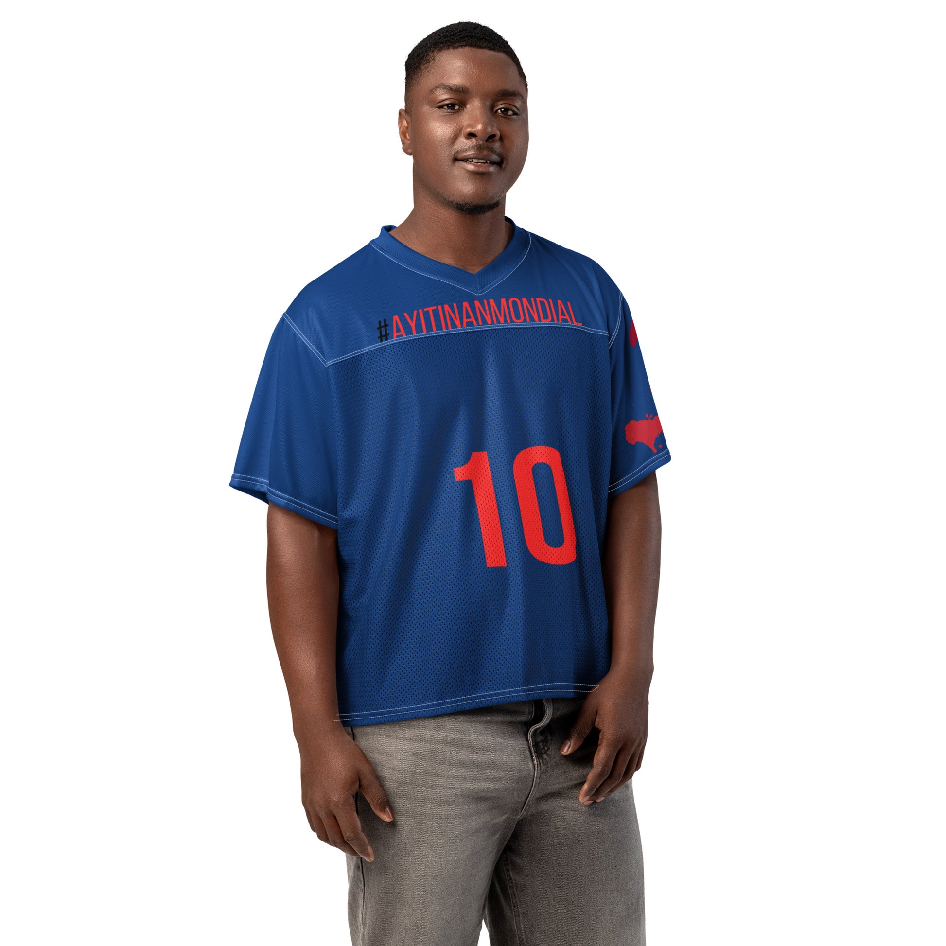 Ayiti Nan Mondial boxy jersey t-shirt front view Haitian streetwear